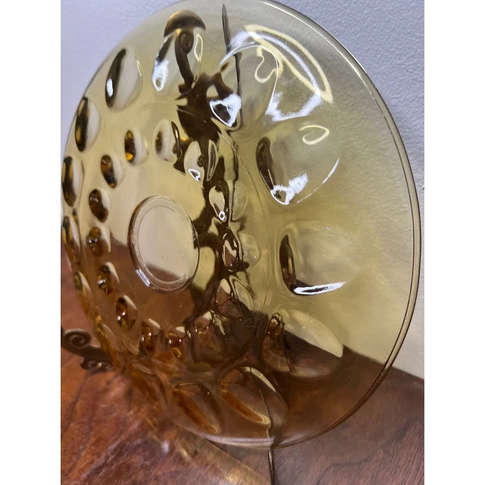 Hazel-Atlas Plate Reflection Glass Mid Century Amber Thumbprint 10-inch Vintage